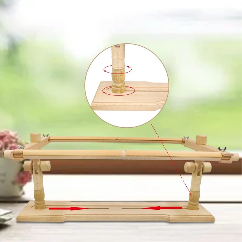 GuoFa Adjustable Beech Wood Embroidery Stand - Rotated Cross Stitch Needlepoint Holder, Quilting Tapestry Scroll Hoop Frame for Craft Sewing - Image 5